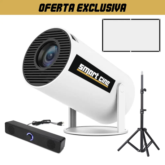 Pack Proyector Smart Cine Wifi Bluetooth HDMI 1080p + Equipo de sonido + Telón + Trípode